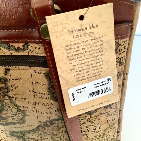 Patricia Nash Europe Map Poppy Leather Tote - Picture 10 of 13